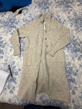Babaton Light Heather Gray Long Button Wool-Blend Cardigan Coat